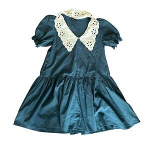 Pomander Place Large Ruffle Collar Pilgrim Cottage Teal Green Mini Dress Size S
